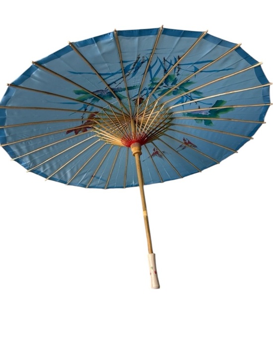 Accessories - Asian Japanese Parasol Umbrella Nylon Bamboo Blue Blossoms Birds Sun Shade